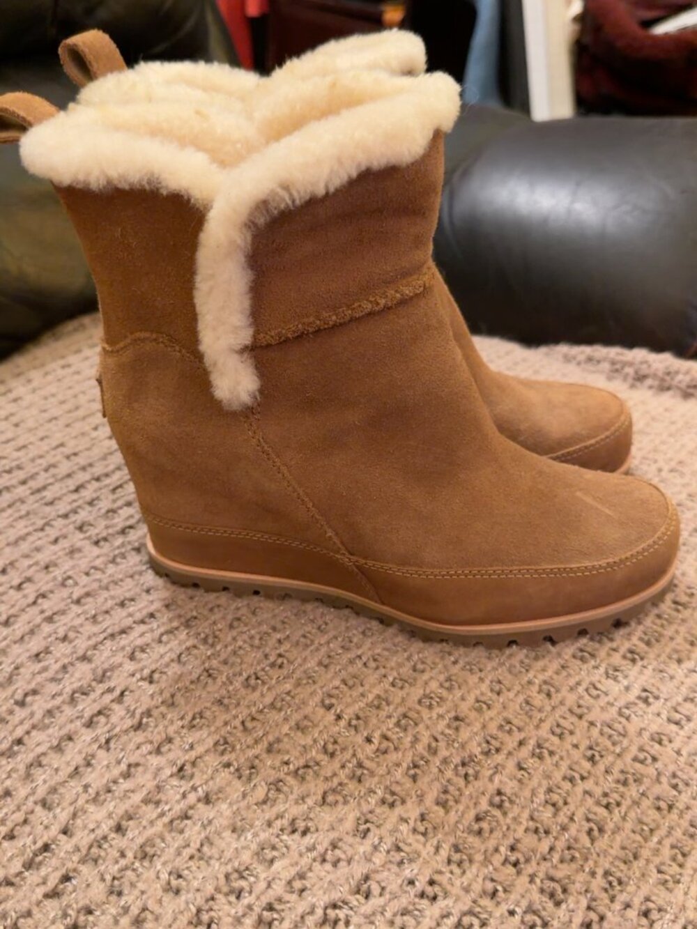 UGG Malvella Waterproof Suede Wedge Boots Chestnut Brown